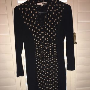 Midi black cotton dress with polka dot details